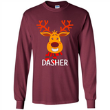 Dasher Reindeer Santa Claus Funny Xmas Holiday T-Shirt - Long Sleeve T-Shirt