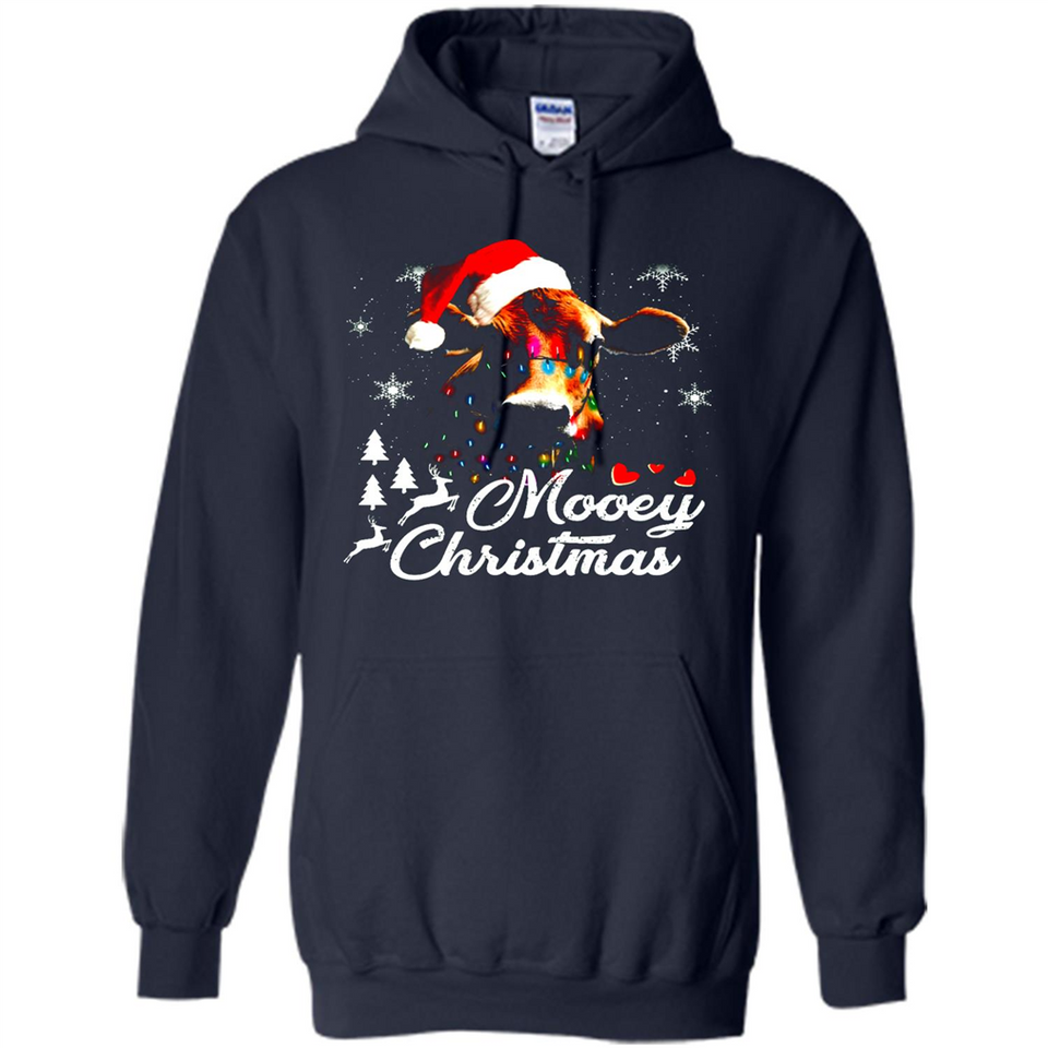 Mooey Christmas Cow Santa Christmas Lover Lights Sweatshirt - Hoodie
