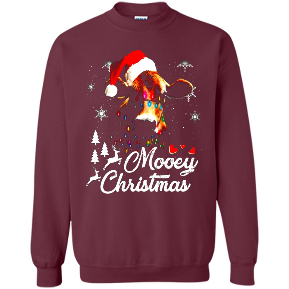 Mooey Christmas Cow Santa Christmas Lover Lights Sweatshirt - Sweatshirt