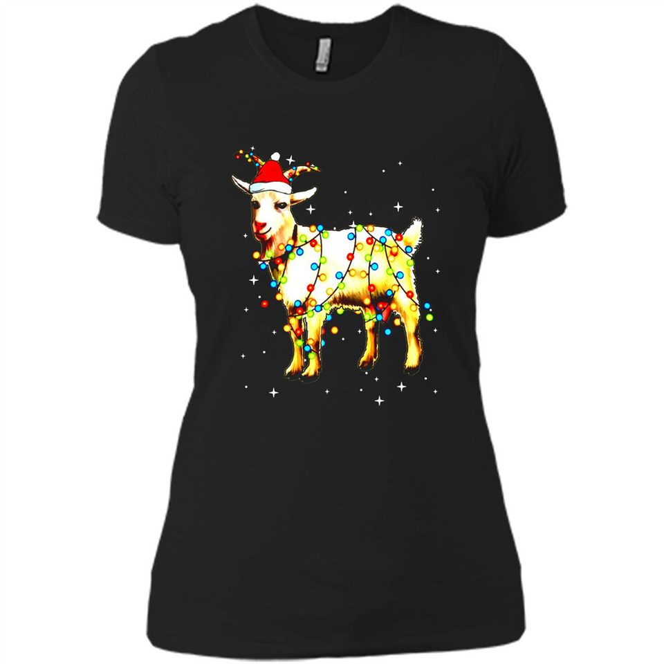 Christmas Lights Goat Wearing Santa Hat T-Shirt - Ladies' Boyfriend T-Shirt