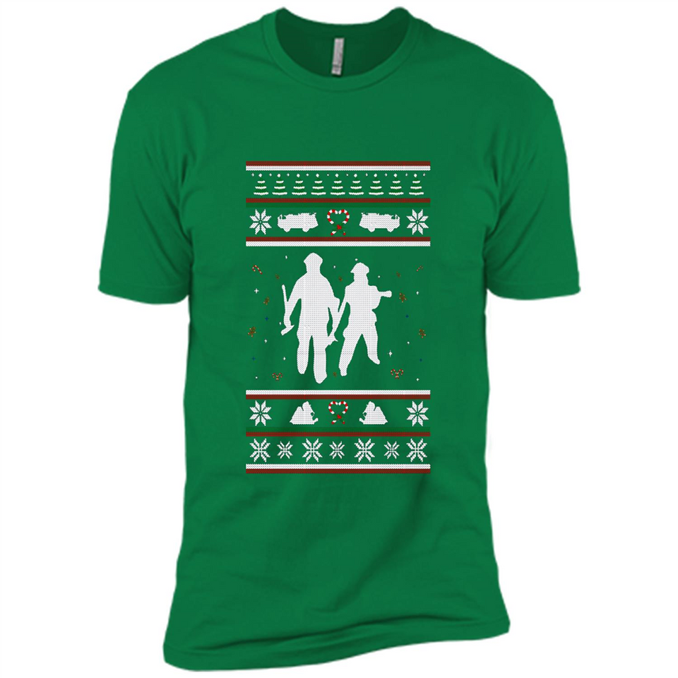Christmas Ugly Sweater Firefighter Ugly Christmas Sweater - Premium Short Sleeve T-Shirt