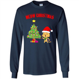 Meow merry christmas- cat and pine merry christmas - Long Sleeve T-Shirt