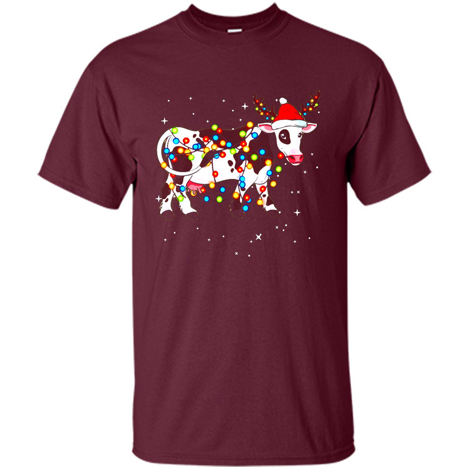 Christmas Lights Cow Wearing Santa Hat Funny Xmas Sweatshirt - Shirt