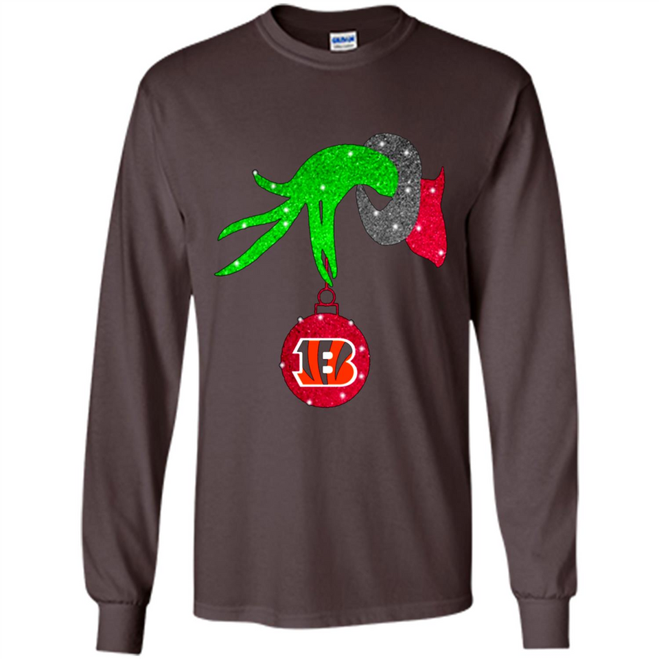 GRINCH HAND HOLDING CINCINNATI BENGALS GLITTER CHRISTMAS PINGPONG