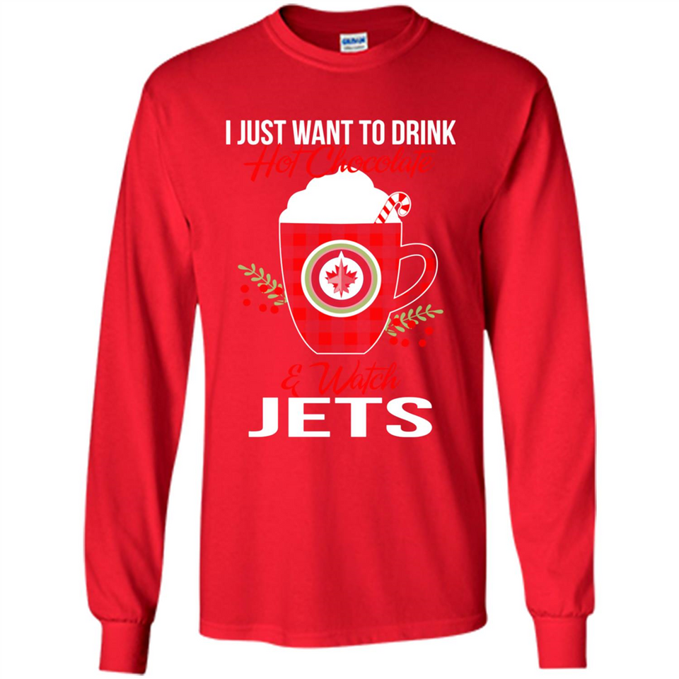 I Just Want To Drink Hot Chocolate & Watch Winnipeg Jets Ugly Christmas Sweater PINGPONG