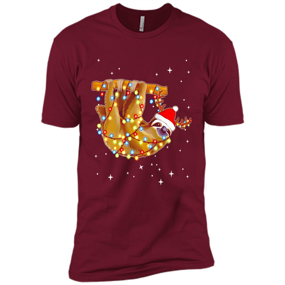 Christmas Lights Sloth Wearing Santa Hat Funny Xmas - Premium Short Sleeve T-Shirt