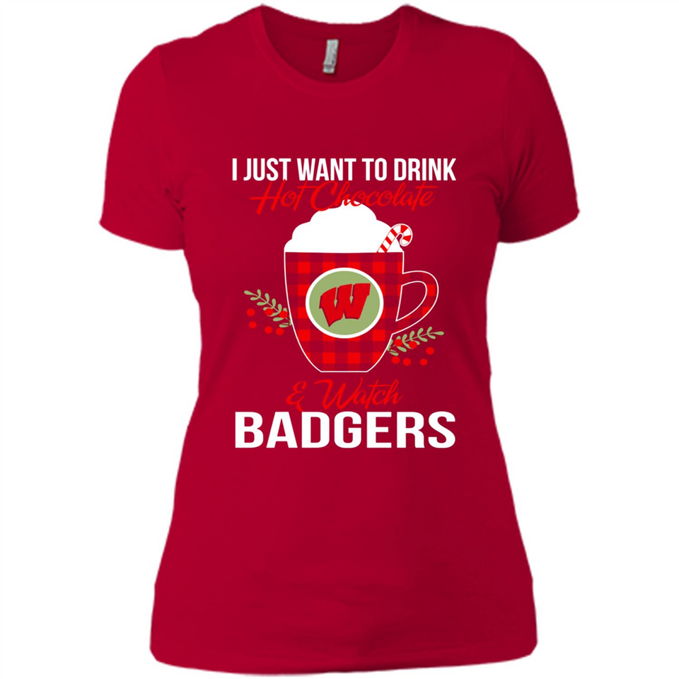 I Just Want To Drink Hot Chocolate & Watch Wisconsin Badgers Ugly Christmas Sweater PINGPONG