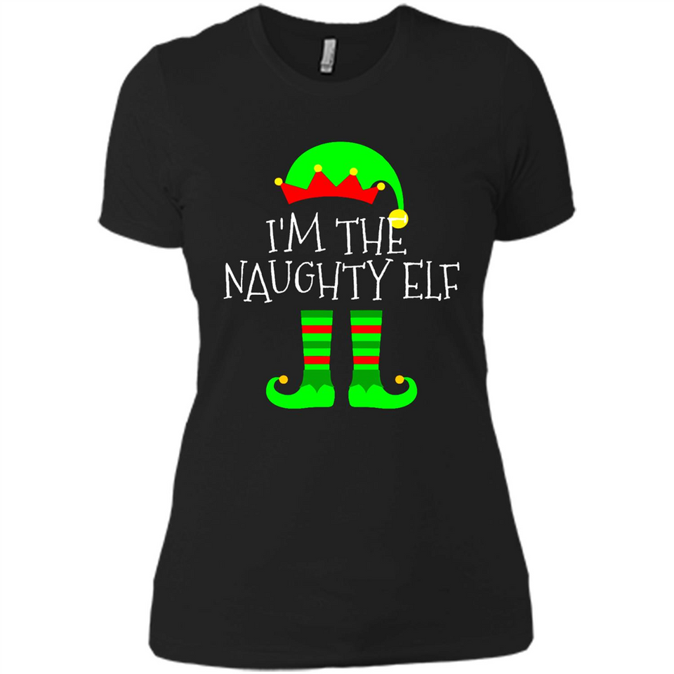 Matching Family Christmas Shirt Funny I'm The Naughty Elf Black mugs PINGPONG - Ladies' Boyfriend T-Shirt