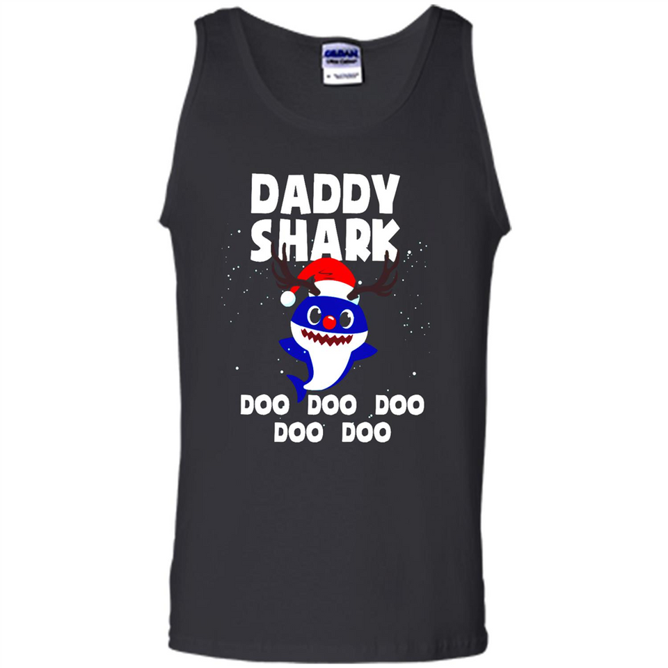Daddy Shark Costume Reindeer Funny Christmas T-Shirt - Tank Top