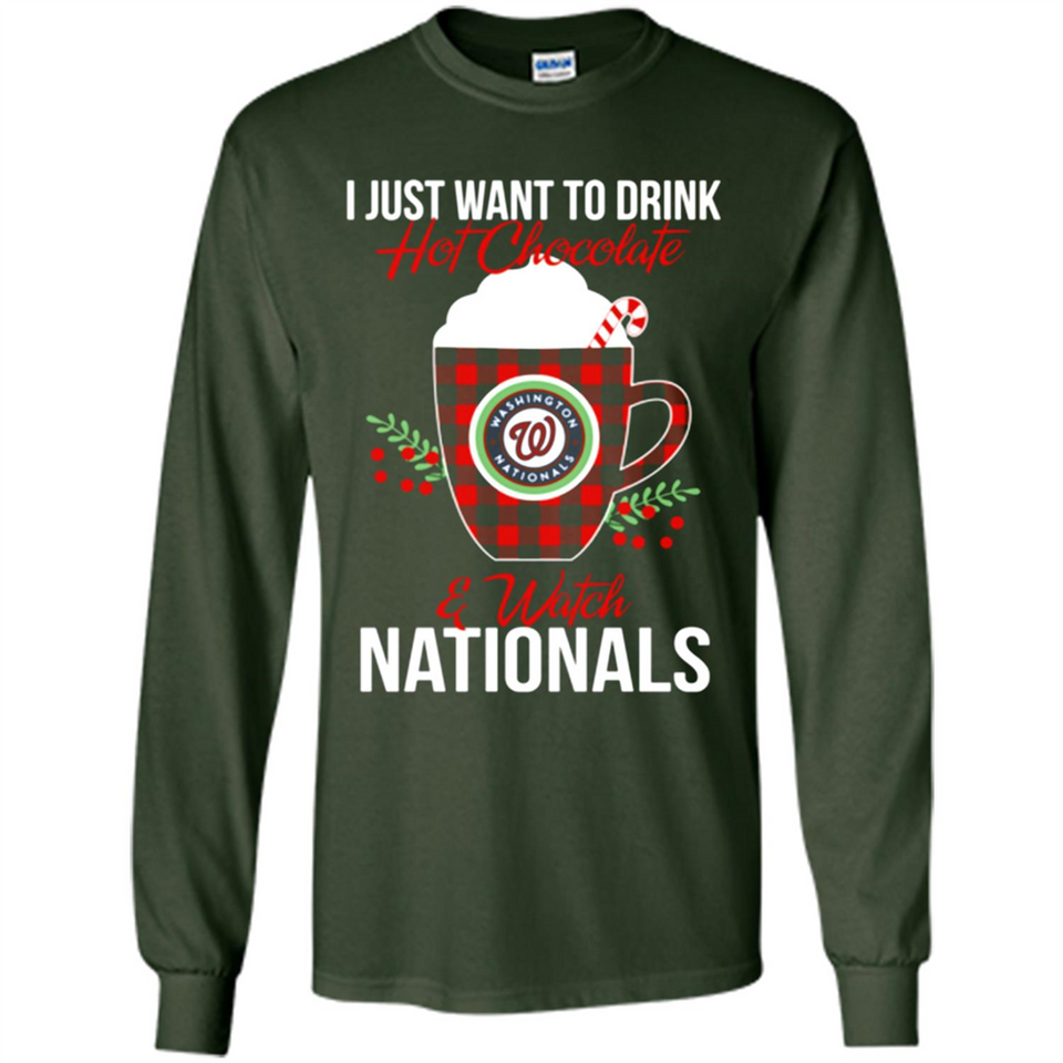 I Just Want To Drink Hot Chocolate & Watch Washington Nationals Ugly Christmas Sweater PINGPONG