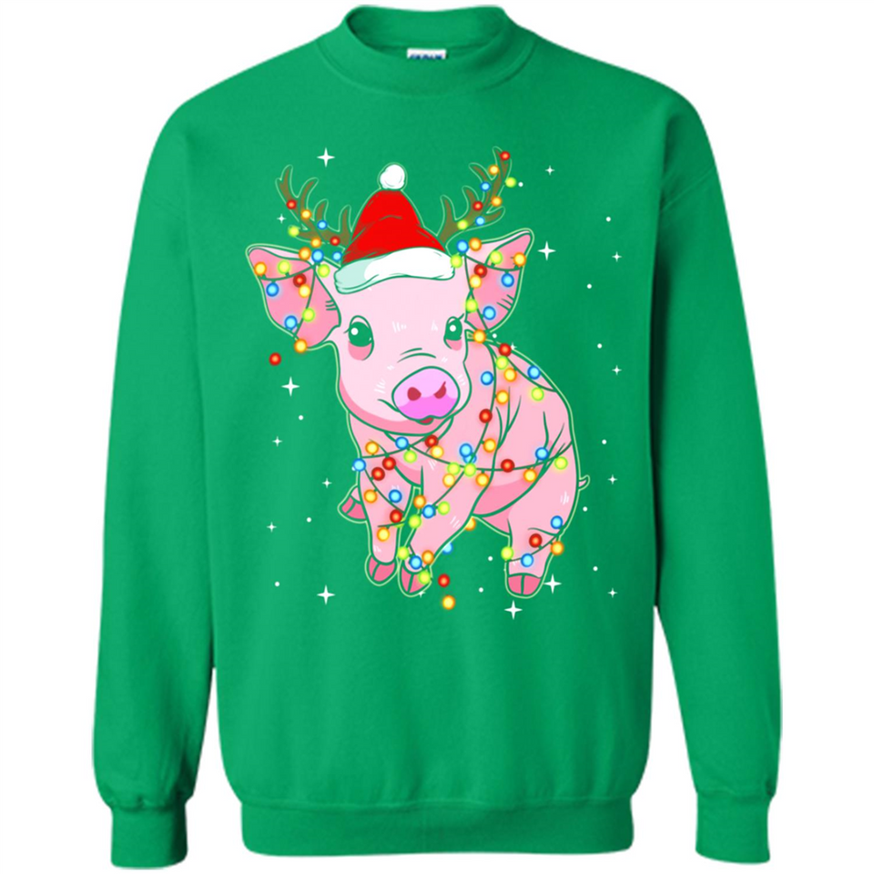 Christmas Lights Pig Wearing Santa Hat Funny Xmas - Sweatshirt