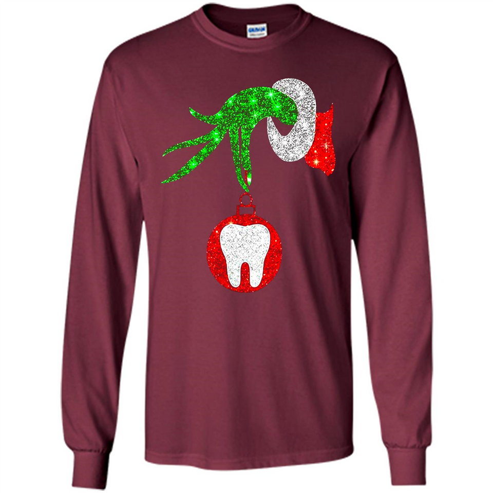 Christmas Nurse Grinch hand holding clinic dental ornament - Long Sleeve T-Shirt