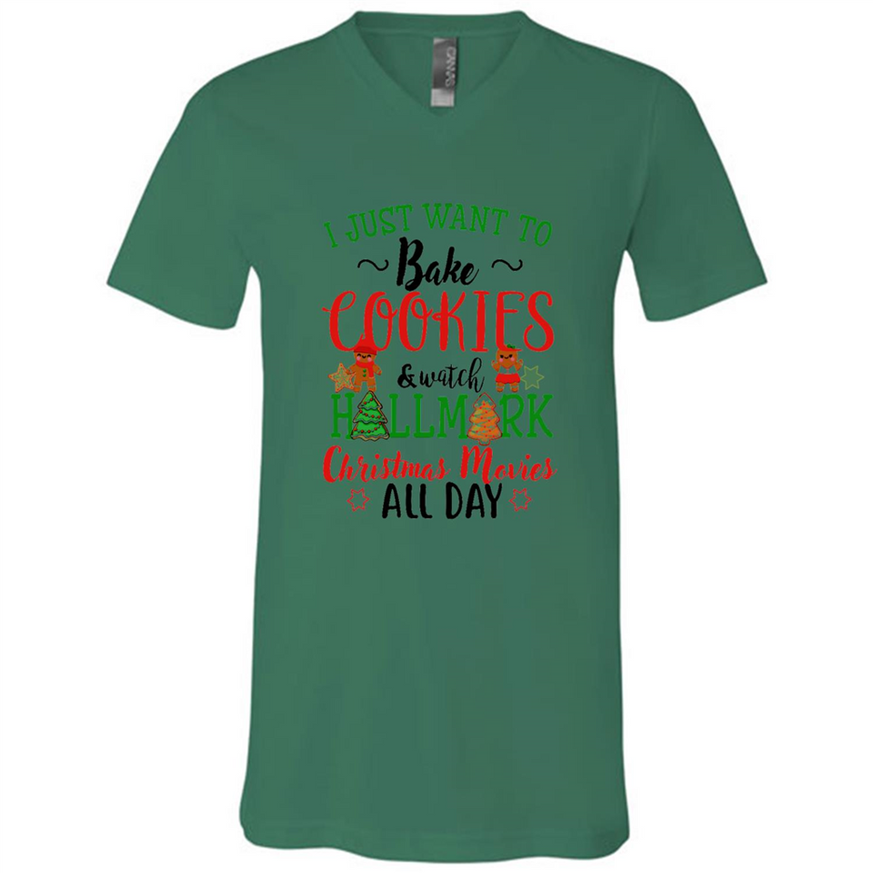 I just Want to bake Cookies and watch Hallmark Christmas movies White T-Shirt - Canvas Unisex V-Neck