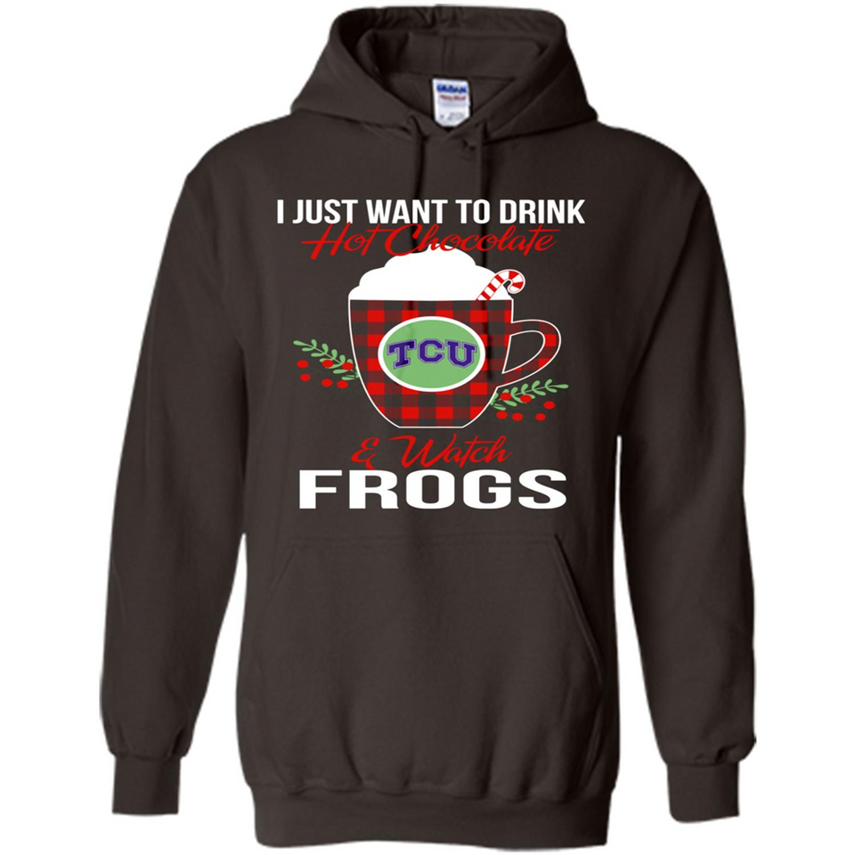 I Just Want To Drink Hot Chocolate & Watch TCU Horned Frogs Ugly Christmas Sweater PINGPONG