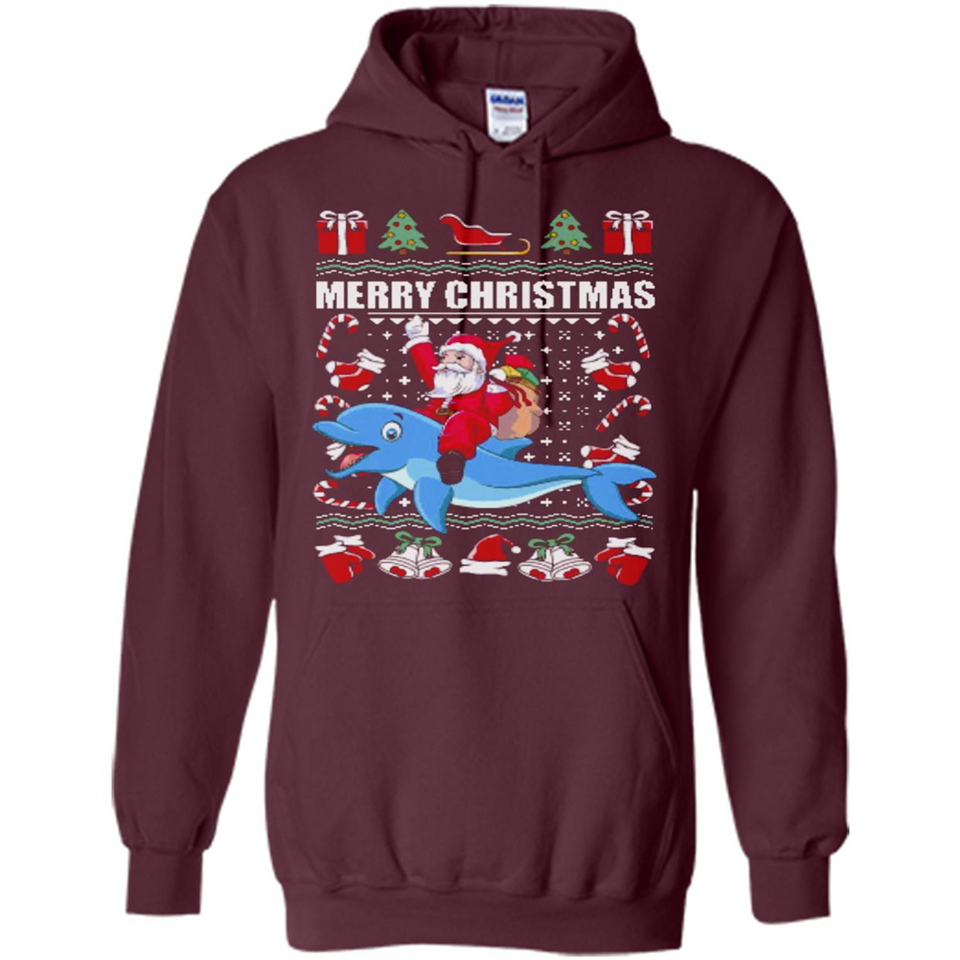 Ugly Christmas Santa Riding Dolphin - Hoodie
