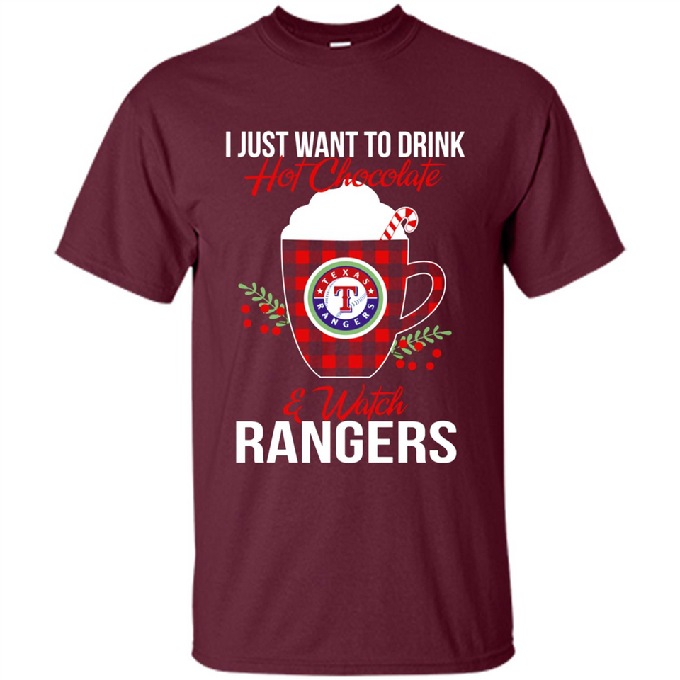 I Just Want To Drink Hot Chocolate & Watch Texas Rangers Ugly Christmas Sweater PINGPONG