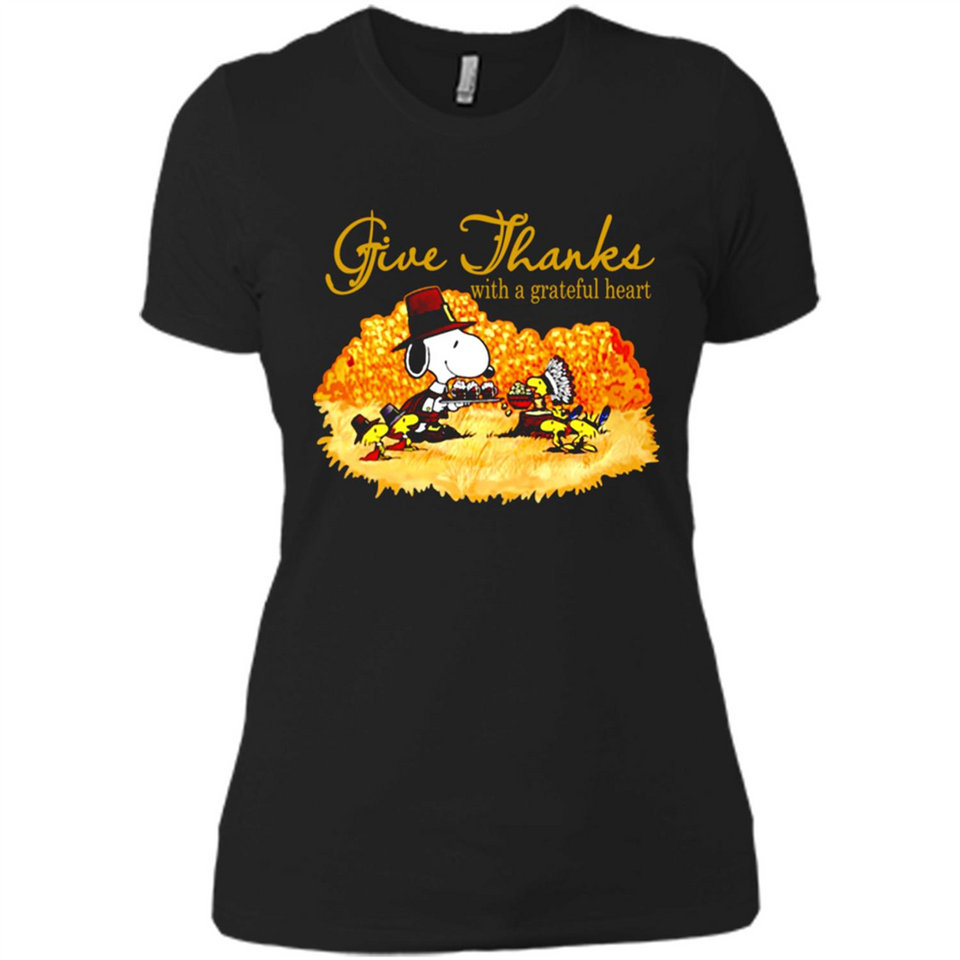 Snoopy Thanksgiving Give Thanks With A Grateful Heart - Ladies' Boyfriend T-Shirt