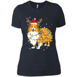Christmas Lights Shetland Sheepdog Wearing Santa Hat Funny Xmas - Ladies' Boyfriend T-Shirt