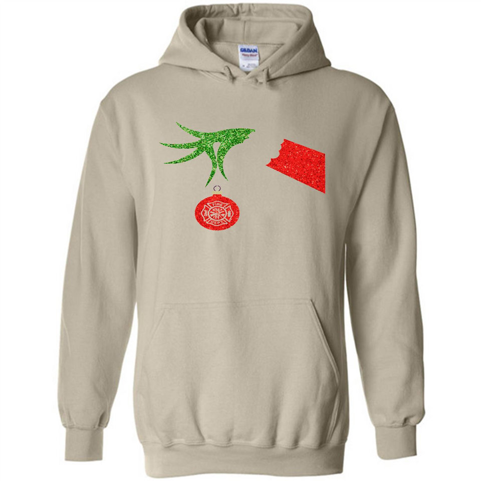 Funny Grinch Hand holding Firefighter ornament Christmas Sporty T-Shirt - Hoodie