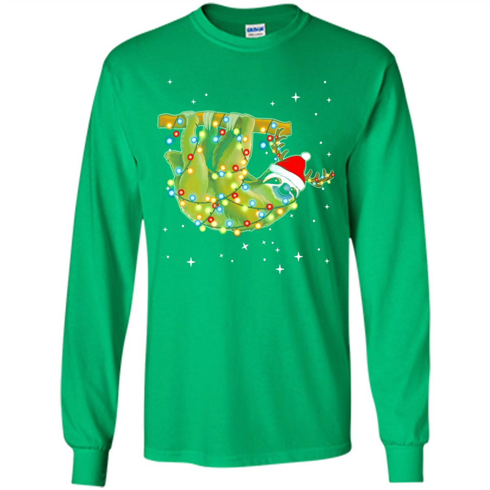 Christmas Lights Sloth Wearing Santa Hat Funny Xmas - Long Sleeve T-Shirt