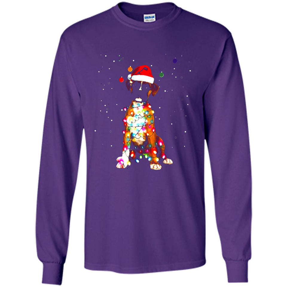 Christmas Lights Boxer Dog Funny Xmas Sweatshirt - Long Sleeve T-Shirt