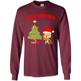 Meow merry christmas- cat and pine merry christmas - Long Sleeve T-Shirt