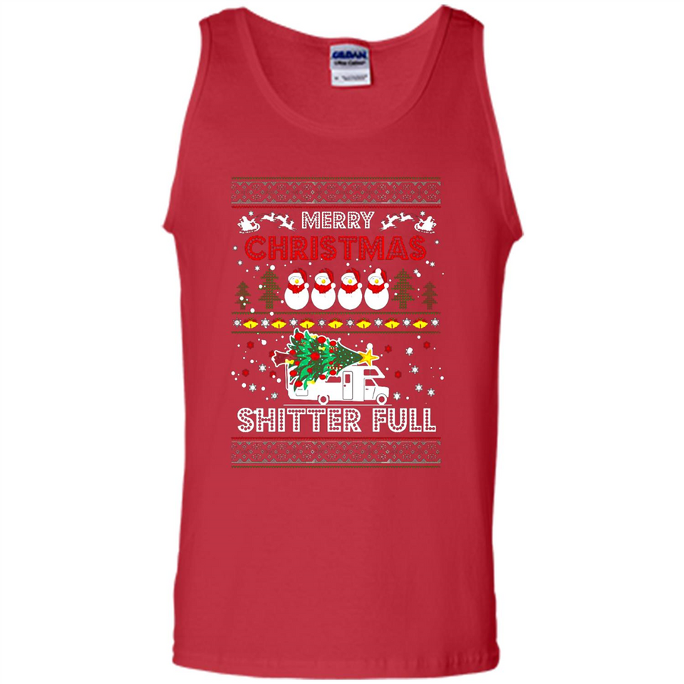 Merry Christmas Shitter Full Christmas Tree Snowman Sweater PINGPONG - Tank Top