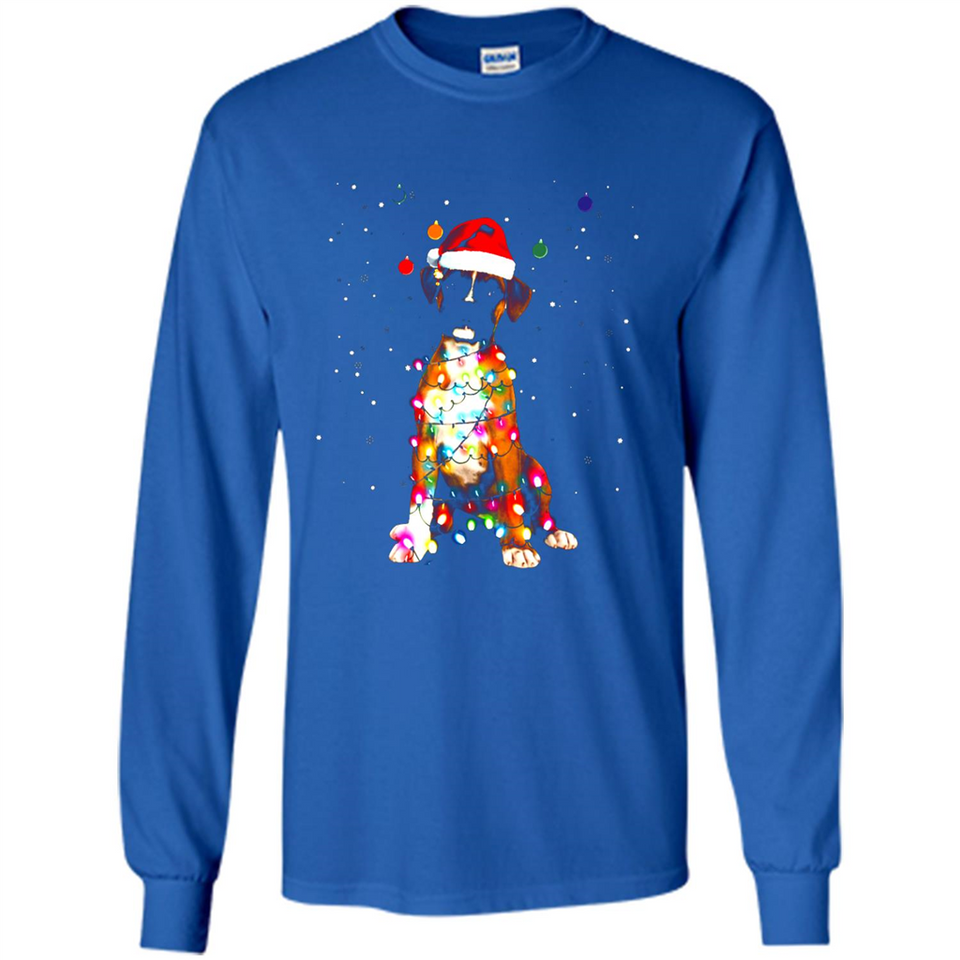 Christmas Lights Boxer Dog Funny Xmas Sweatshirt - Long Sleeve T-Shirt