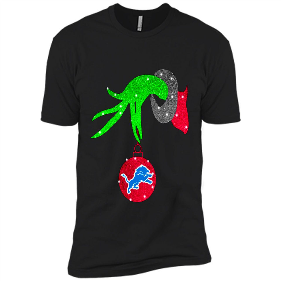 GRINCH HAND HOLDING DETROIT LIONS GLITTER CHRISTMAS PINGPONG