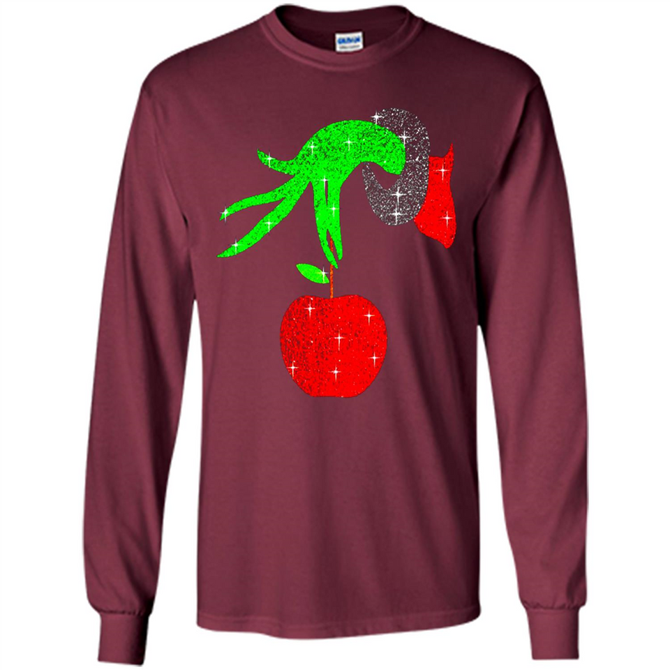 Christmas The Grinch Hand Holding Apple Ornament sweater - Long Sleeve T-Shirt