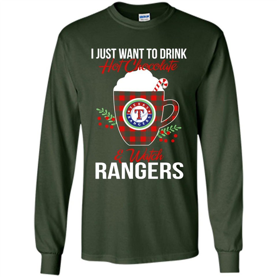 I Just Want To Drink Hot Chocolate & Watch Texas Rangers Ugly Christmas Sweater PINGPONG