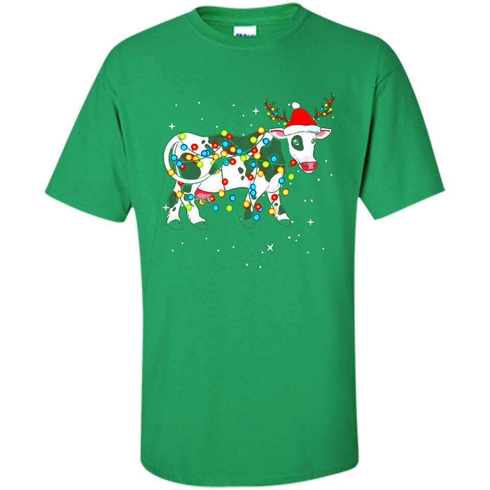 Christmas Lights Cow Wearing Santa Hat Funny Xmas Sweatshirt - Shirt