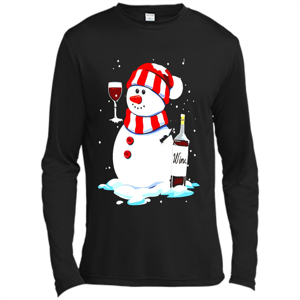 Cute Snowman drink Red Wine Christmas T-Shirt - Canvas Long Sleeve T-Shirt