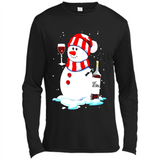 Cute Snowman drink Red Wine Christmas T-Shirt - Canvas Long Sleeve T-Shirt