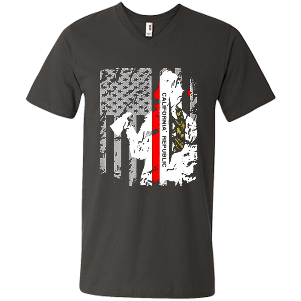 Paradise California Firefighter Thin Red Line Funds Youth T-Shirt PINGPONG - Men's V-Neck