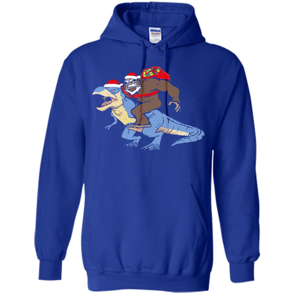 Bigfoot Riding Dinosaurus T-Shirt Funny Bigfoot Santa - Hoodie