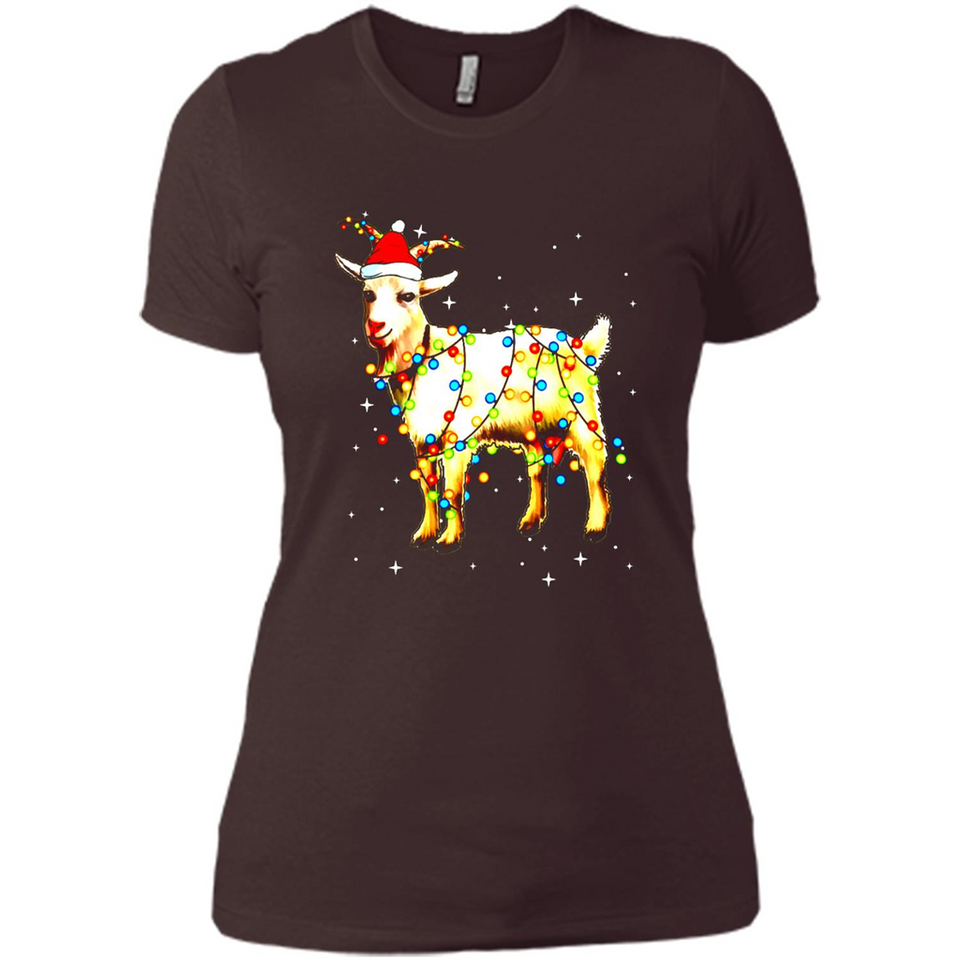 Christmas Lights Goat Wearing Santa Hat T-Shirt - Ladies' Boyfriend T-Shirt