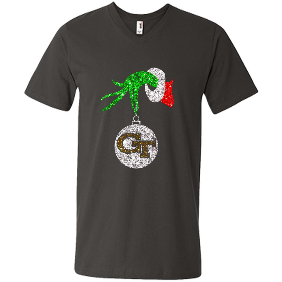 Fantastic Georgia Tech Yellow Jackets Glitter Grinch Monogram Ornament Christmas - Men's V-Neck