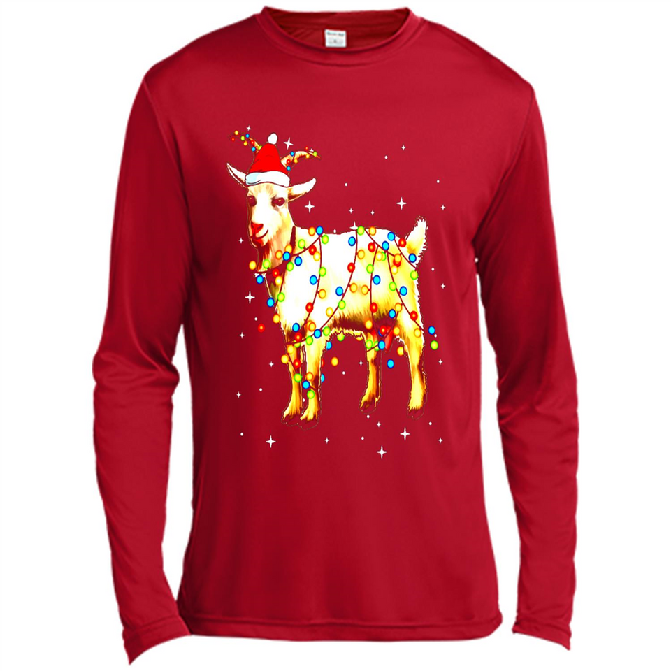 Christmas Lights Goat Wearing Santa Hat T-Shirt - Canvas Long Sleeve T-Shirt