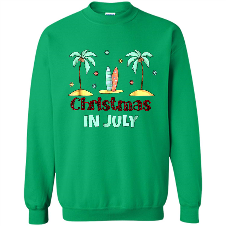 Christmas In July Shirt Surfing Palm Trees Surfboard - Sweatshirt
