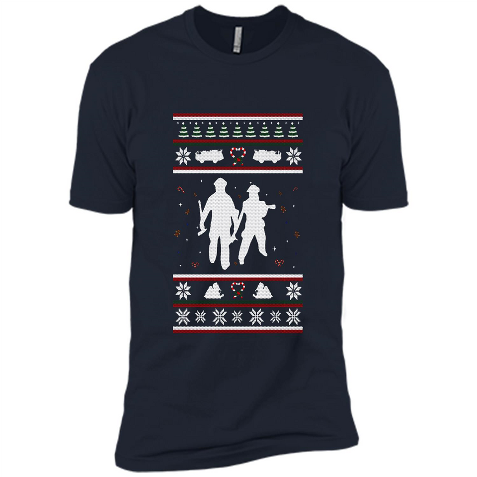 Christmas Ugly Sweater Firefighter Ugly Christmas Sweater - Premium Short Sleeve T-Shirt