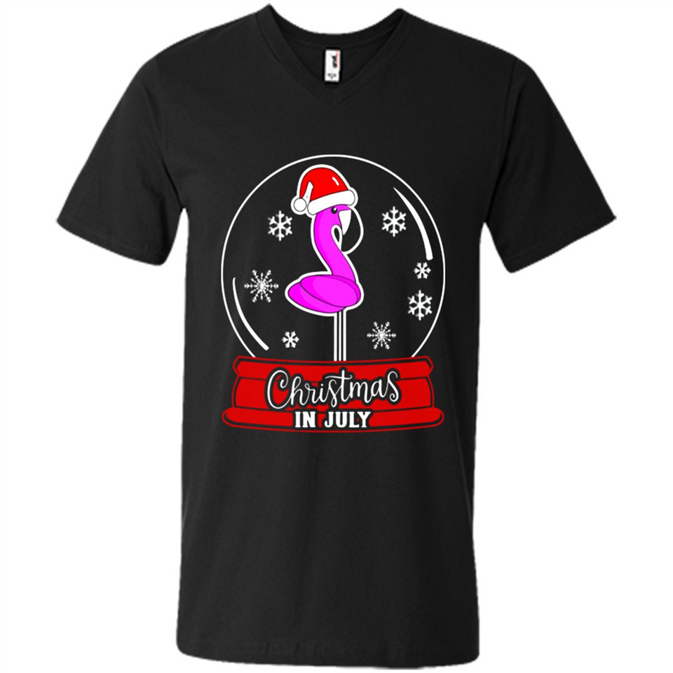 Christmas In July Flamingo Snow Globe Santa Hat - Men's V-Neck
