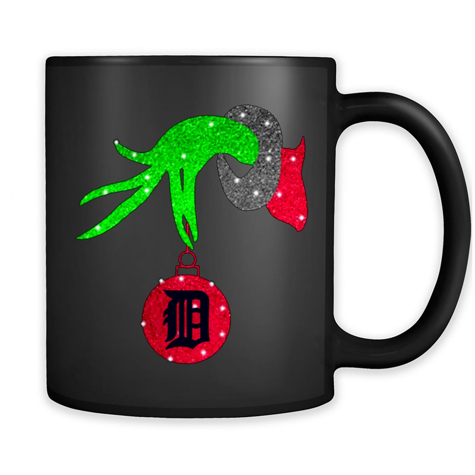 GRINCH HAND HOLDING DETROIT TIGERS GLITTER CHRISTMAS PINGPONG