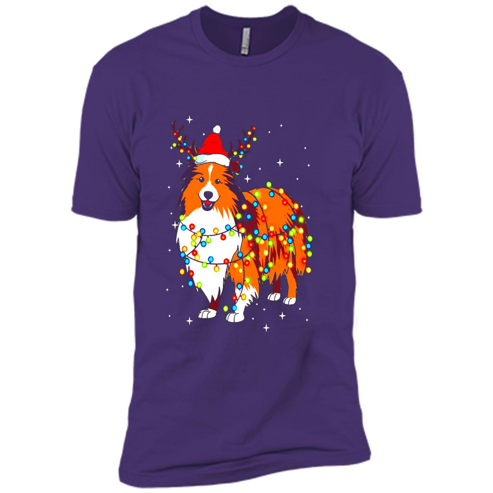 Christmas Lights Shetland Sheepdog Wearing Santa Hat Funny Xmas Mug - Premium Short Sleeve T-Shirt