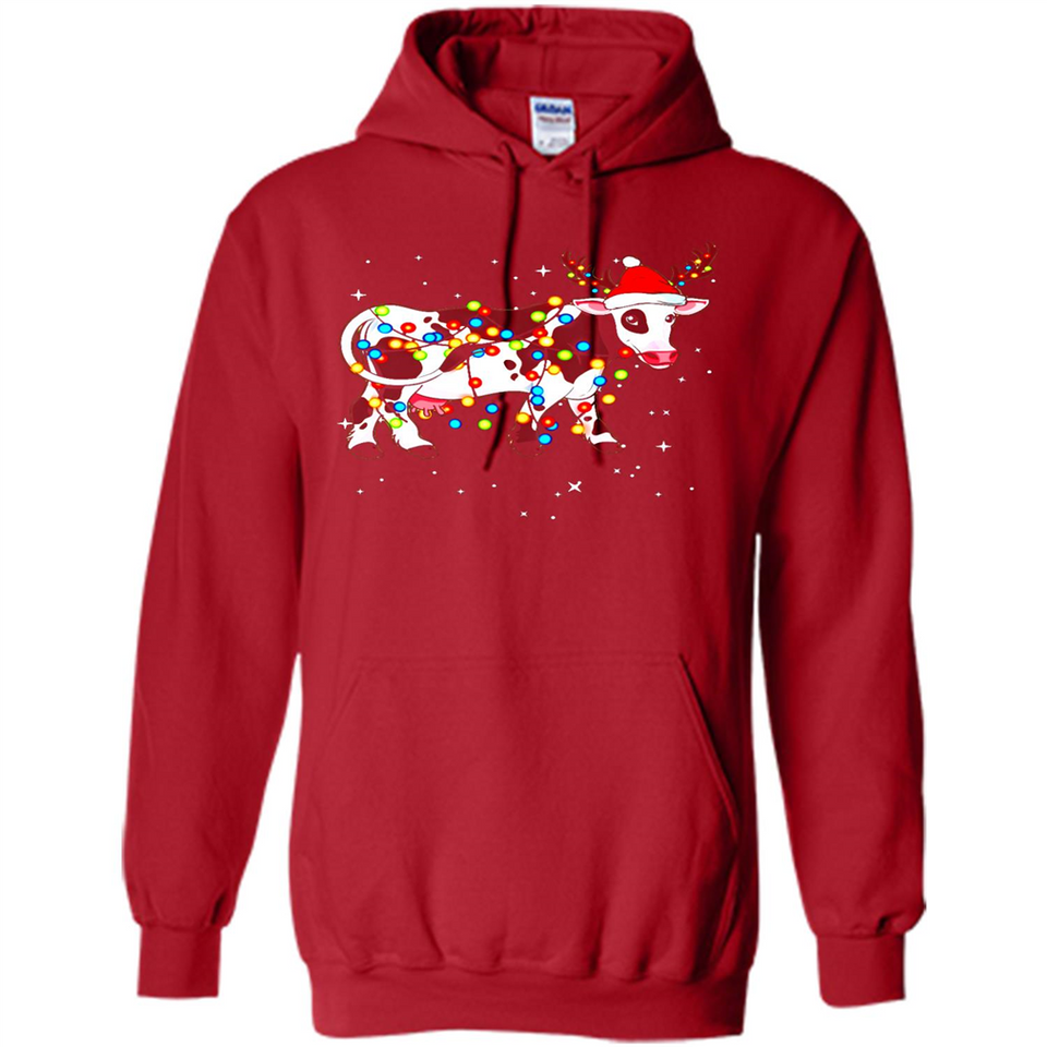 Christmas Lights Cow Wearing Santa Hat Funny Xmas Sweatshirt - Hoodie