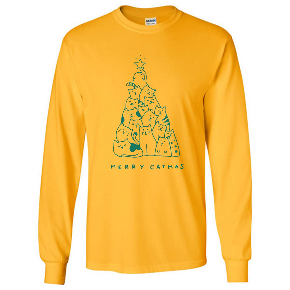 Merry Catmas Funny Cat Christmas Tree Sweatshirt - Long Sleeve T-Shirt