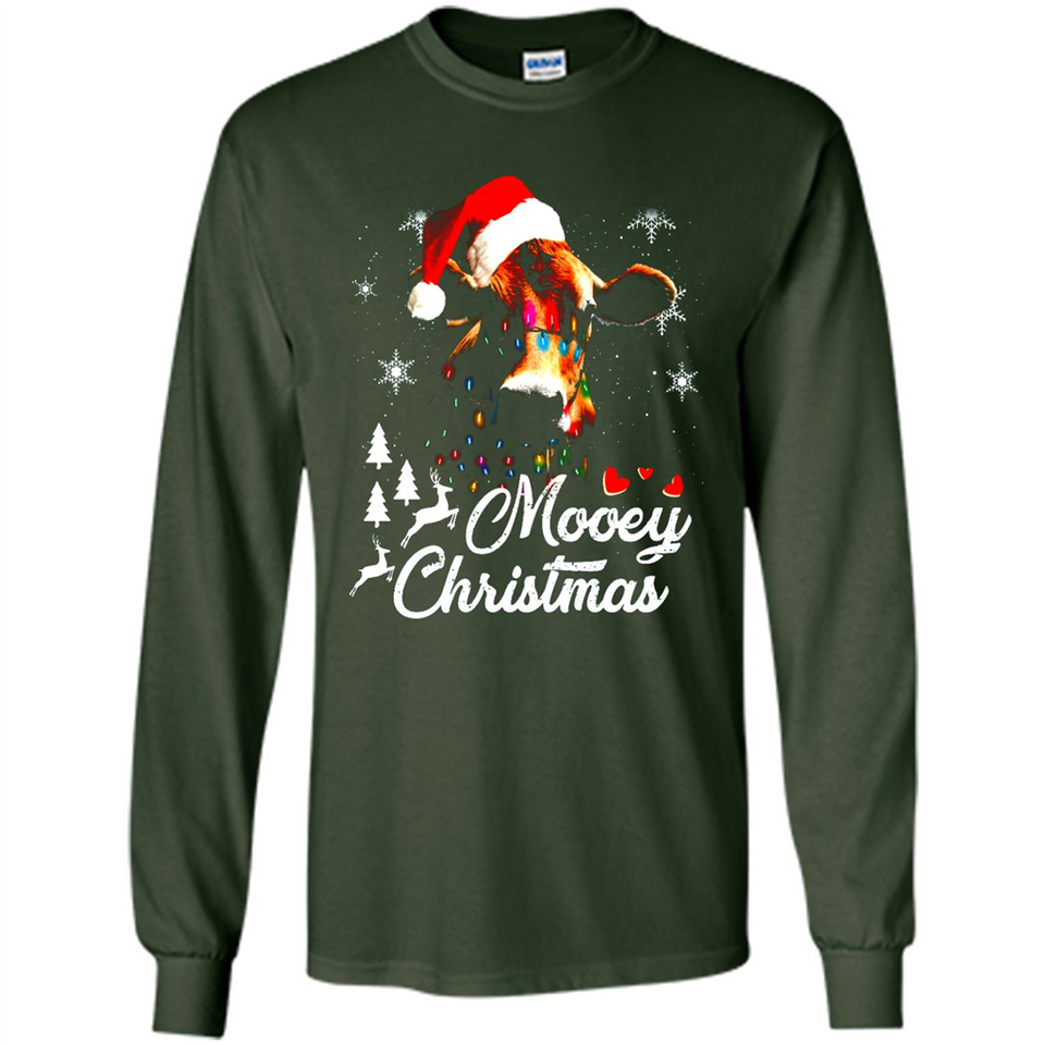 Mooey Christmas Cow Santa Christmas Lover Lights Sweatshirt - Long Sleeve T-Shirt