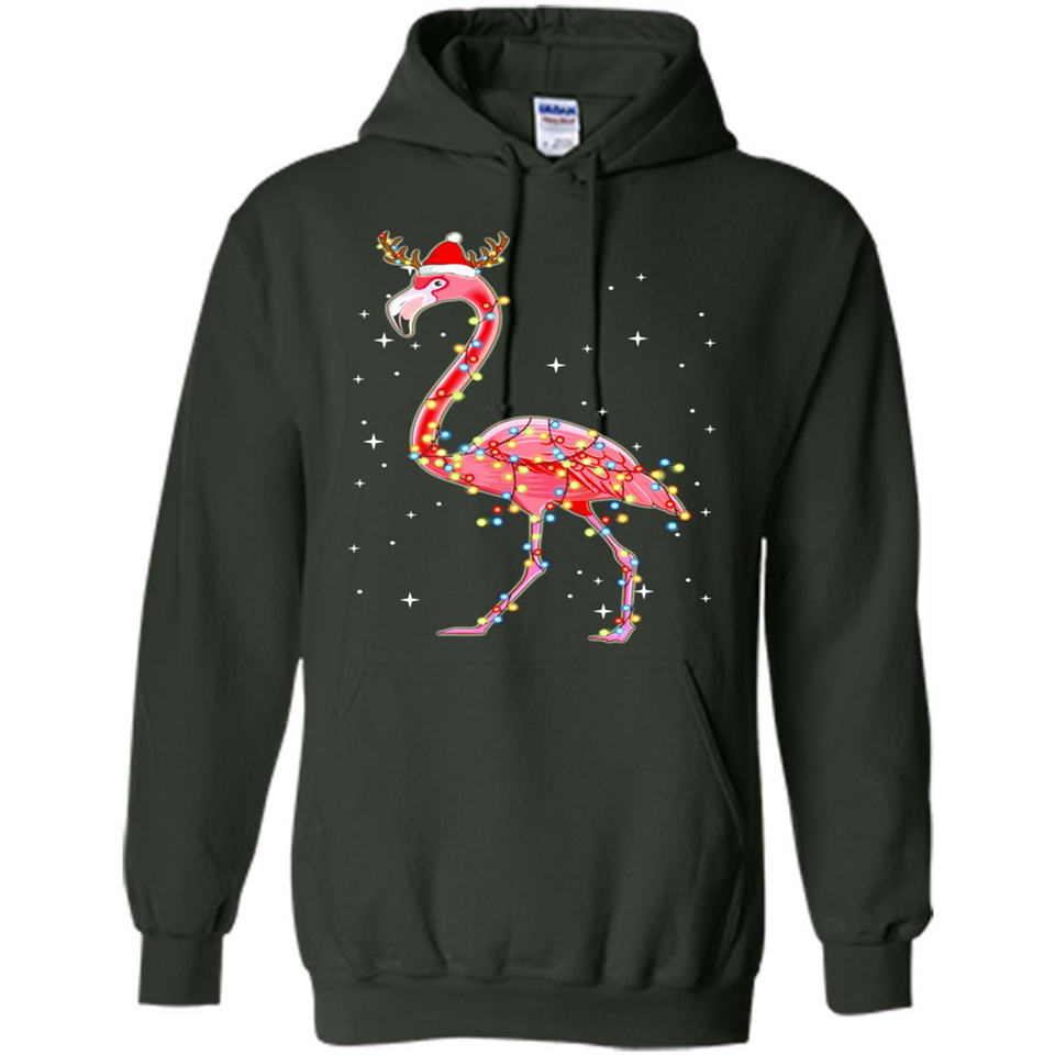Christmas Lights Flamingo Wearing Santa Hat Funny Xmas - Hoodie