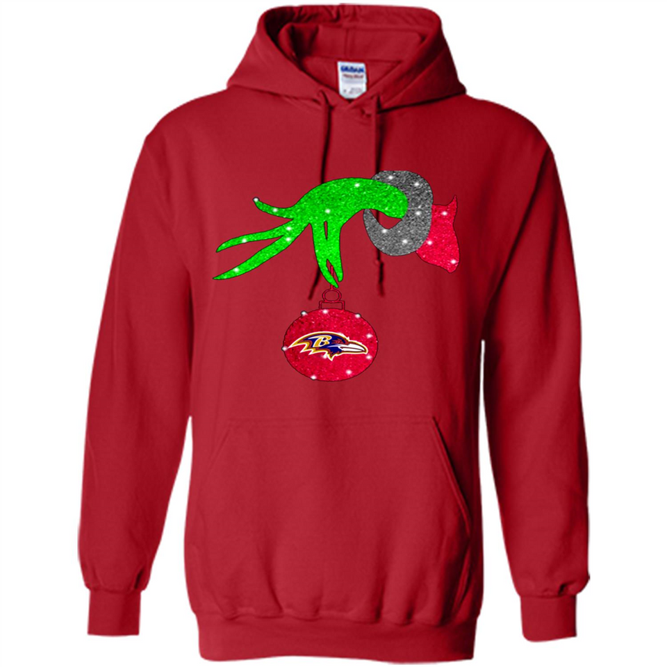 GRINCH HAND HOLDING BALTIMORE RAVENS GLITTER CHRISTMAS PINGPONG