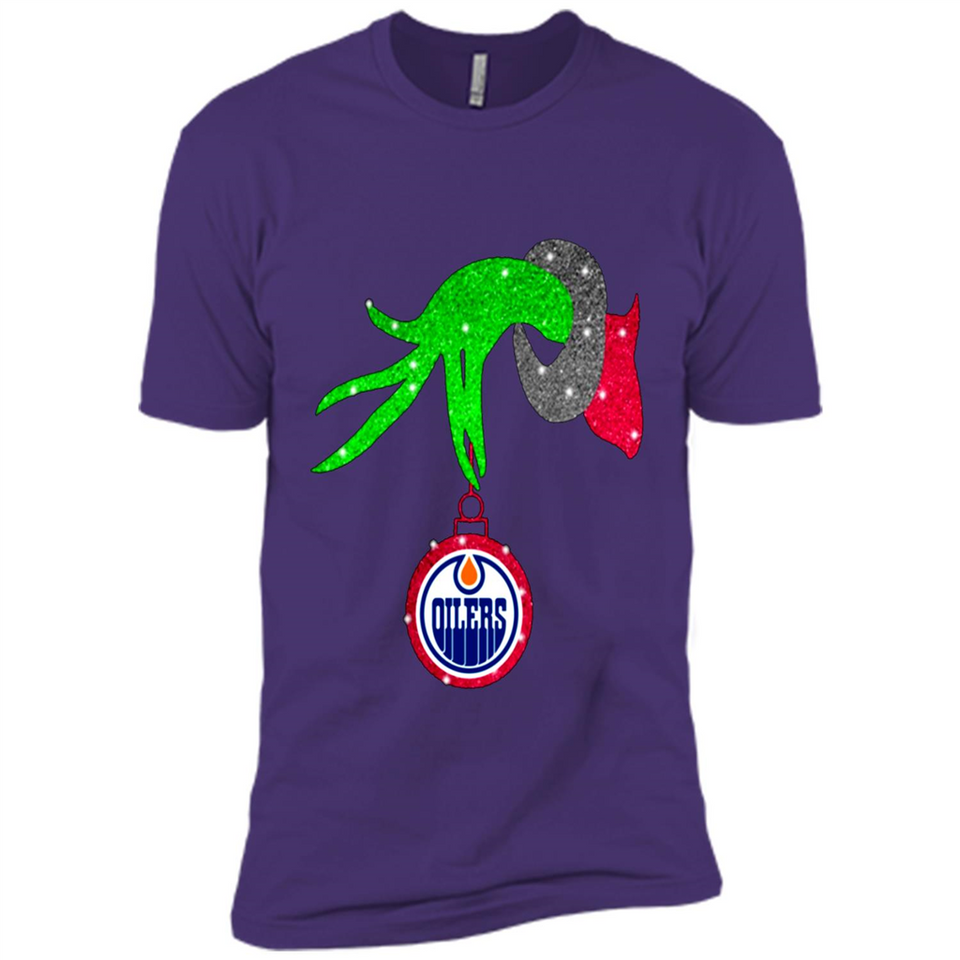 GRINCH HAND HOLDING EDMONTON OILERS GLITTER CHRISTMAS PINGPONG